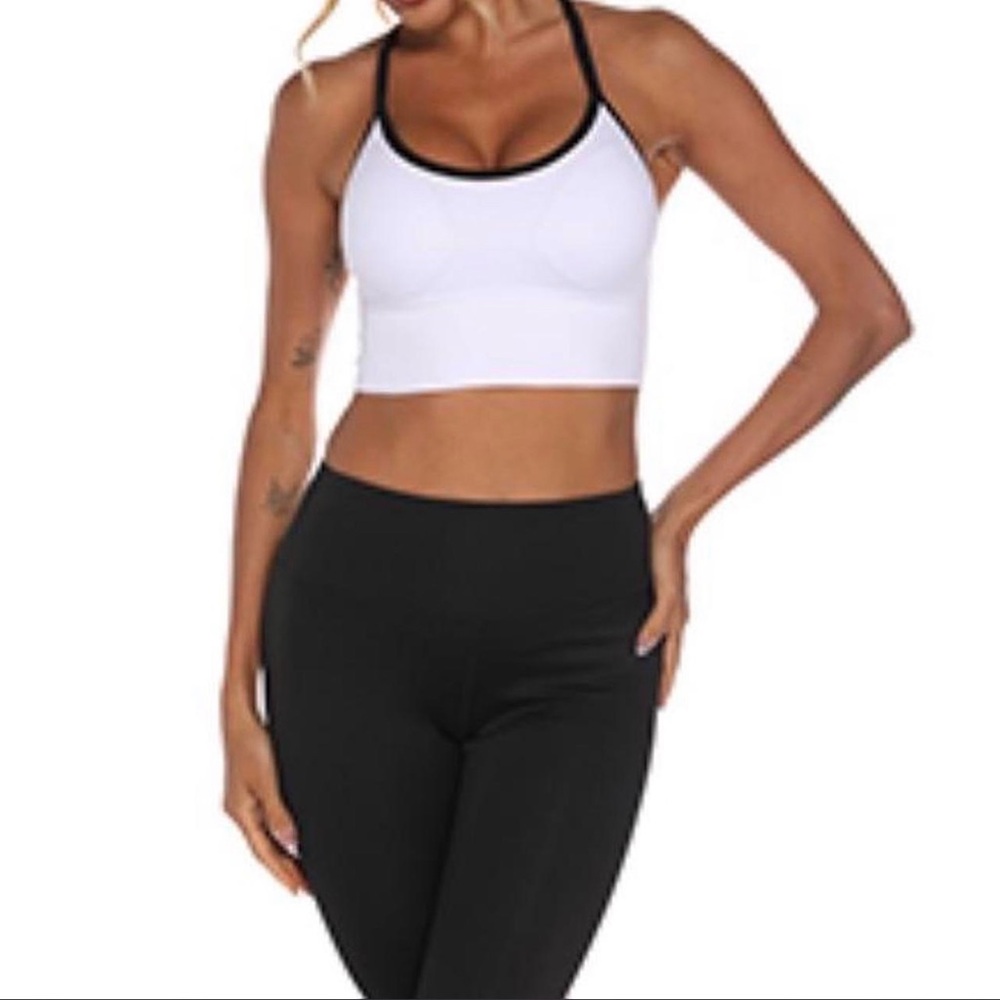 BUNDLE 2 Longline Racerback Sports Bras, White & Grey, Nine Bull, Size Medium